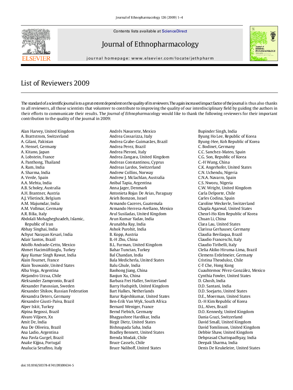 عکس صفحه اول مقاله: List of Reviewers 2009 List of Reviewers 2009