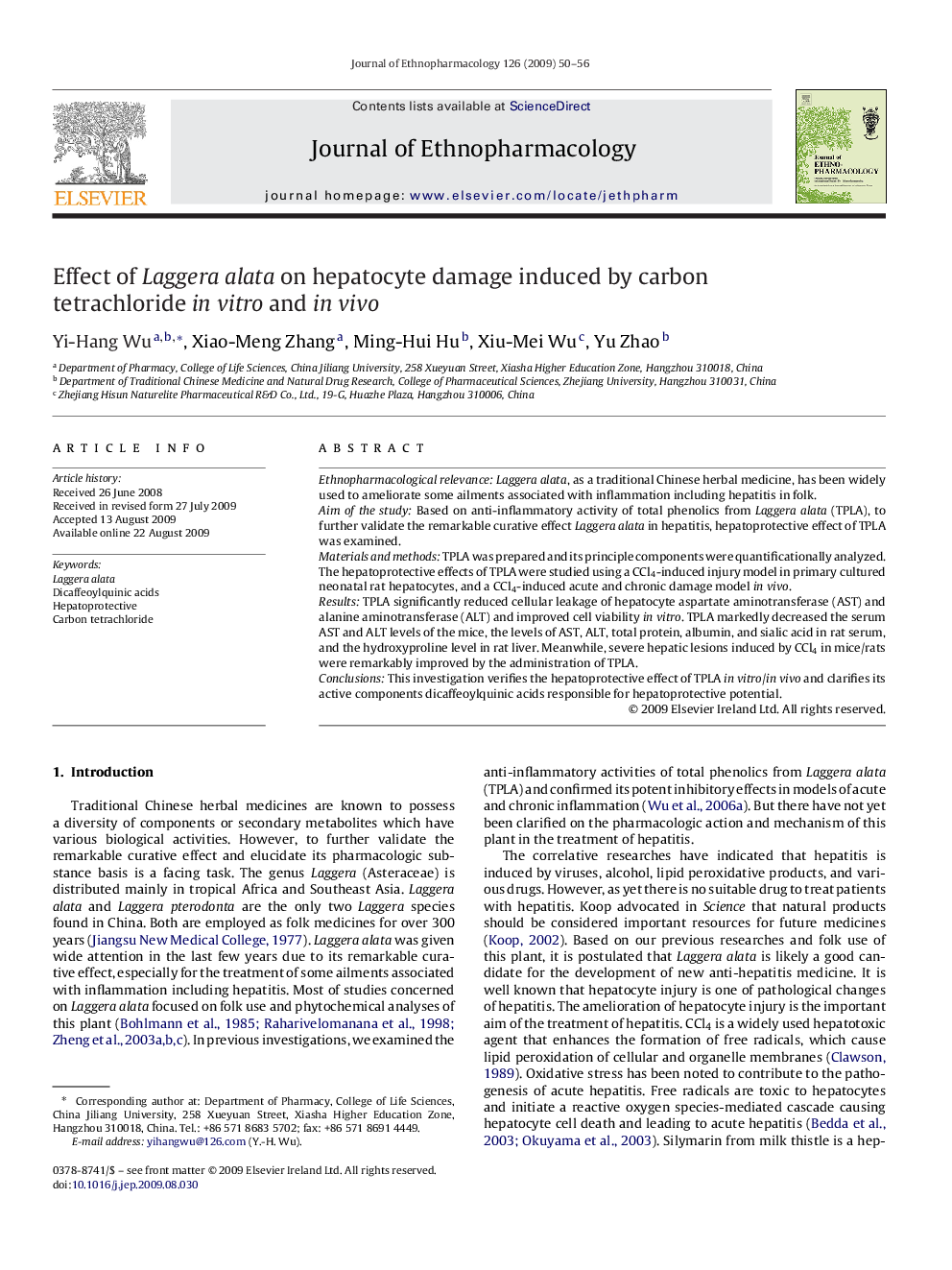 Effect of Laggera alata on hepatocyte damage induced by carbon tetrachloride in vitro and in vivo