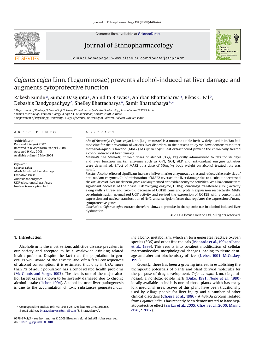 Cajanus cajan Linn. (Leguminosae) prevents alcohol-induced rat liver damage and augments cytoprotective function