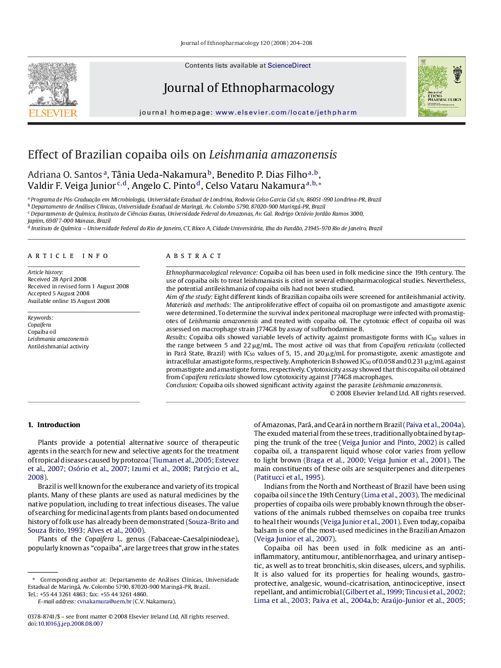 Effect of Brazilian copaiba oils on Leishmania amazonensis