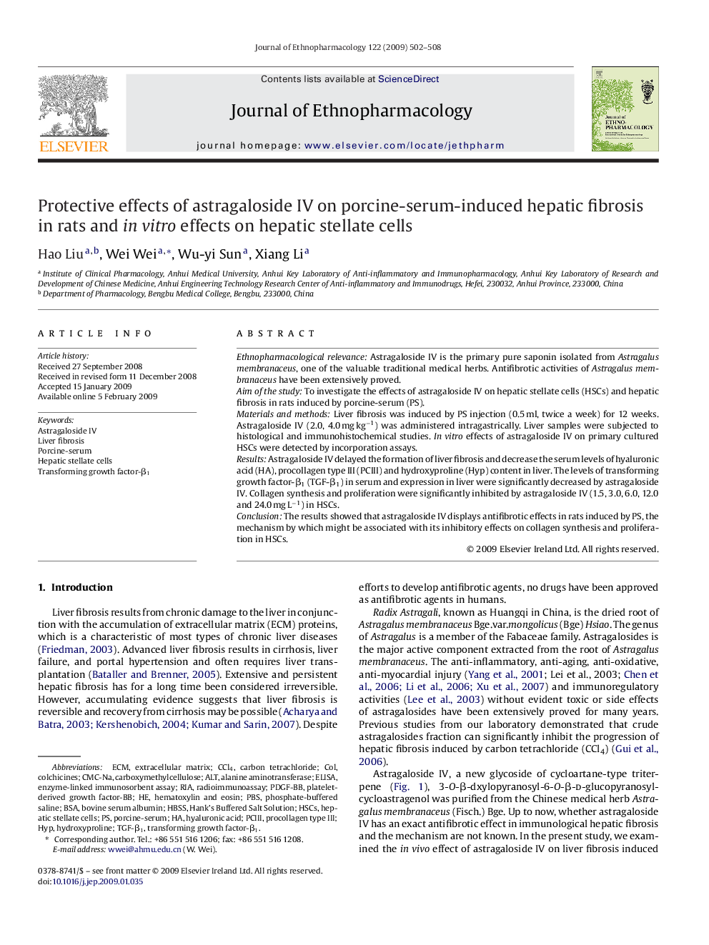 Protective effects of astragaloside IV on porcine-serum-induced hepatic fibrosis in rats and in vitro effects on hepatic stellate cells