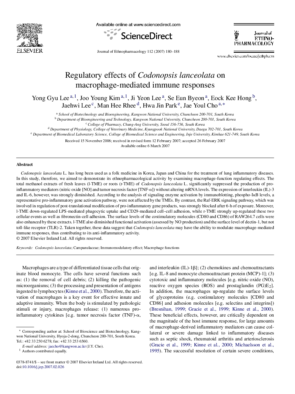 Regulatory effects of Codonopsis lanceolata on macrophage-mediated immune responses