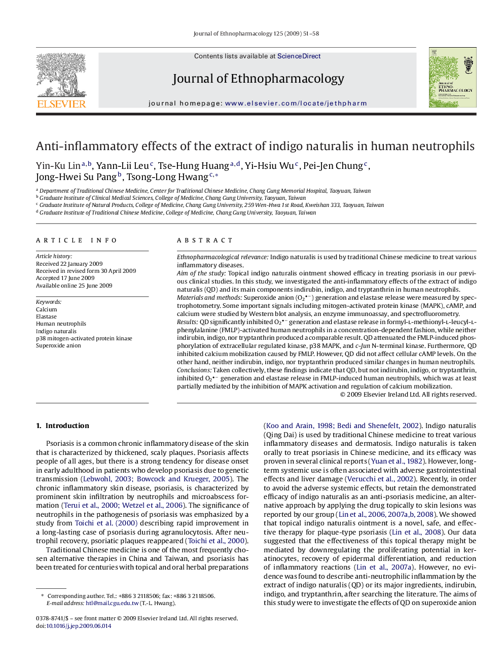 Anti-inflammatory effects of the extract of indigo naturalis in human neutrophils