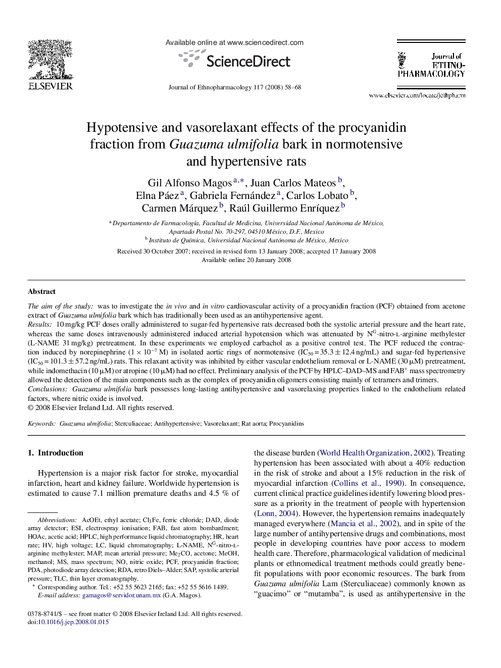 Hypotensive and vasorelaxant effects of the procyanidin fraction from Guazuma ulmifolia bark in normotensive and hypertensive rats