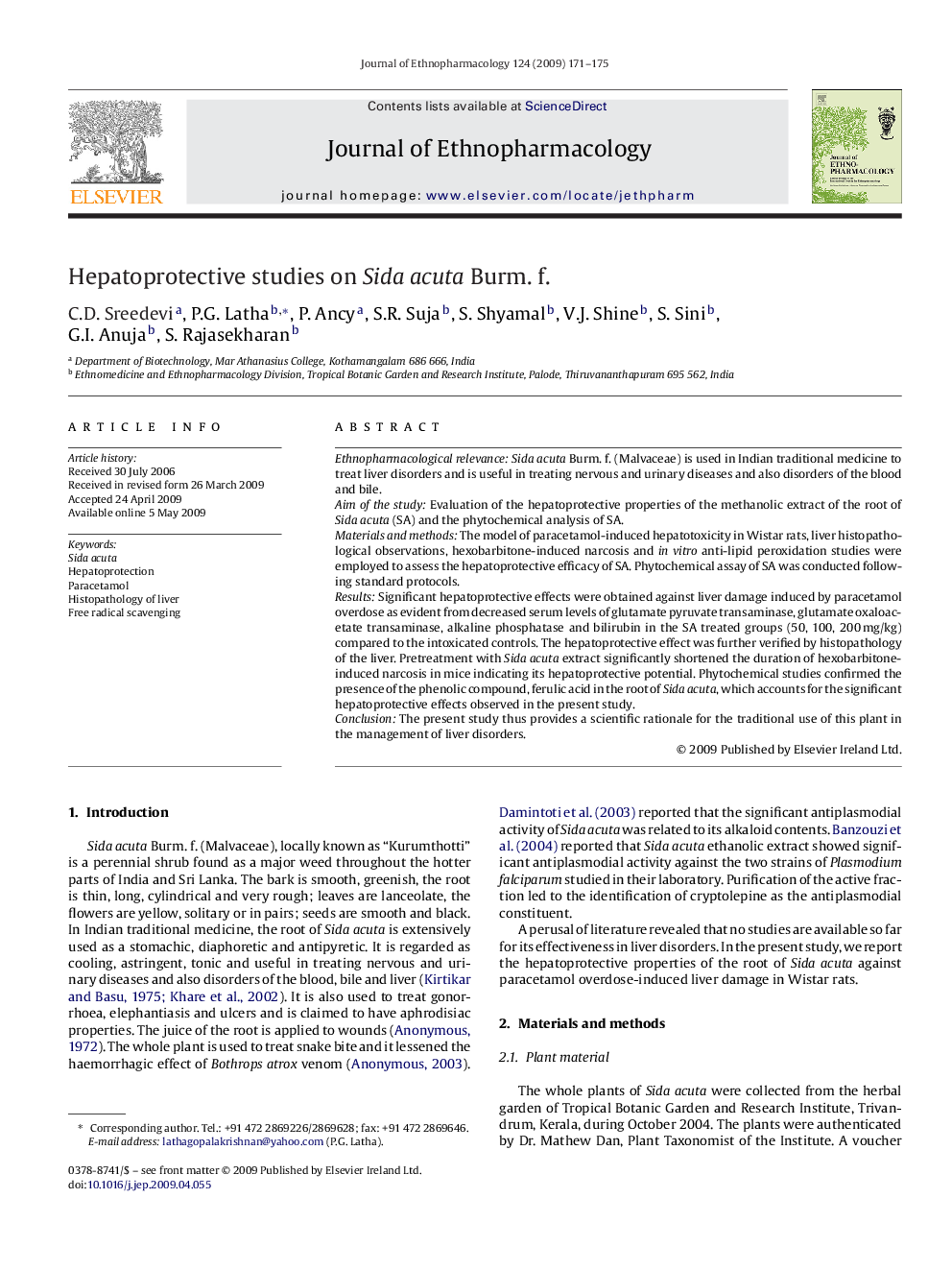 Hepatoprotective studies on Sida acuta Burm. f.