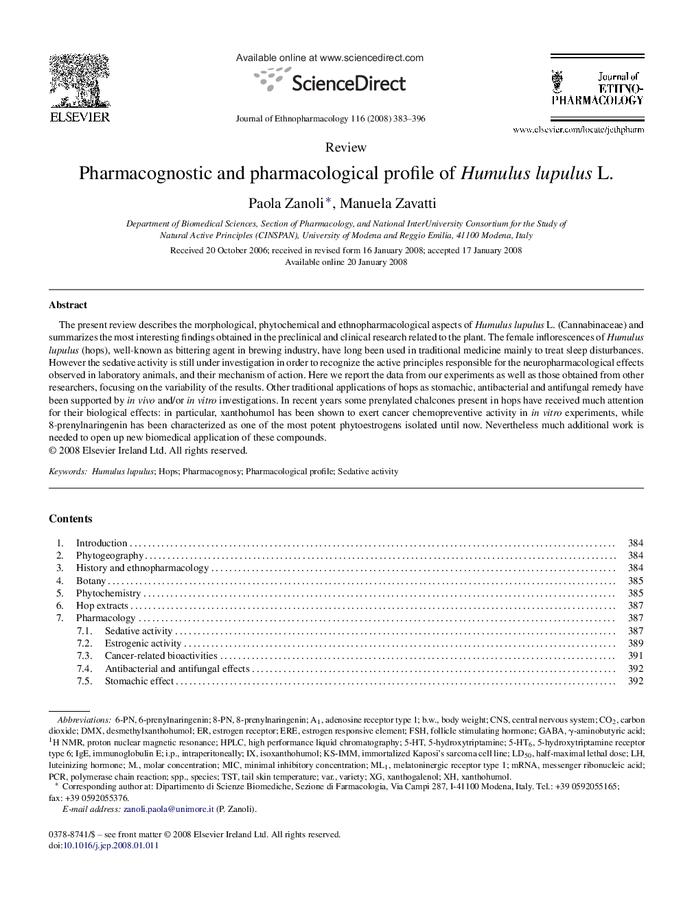 Pharmacognostic and pharmacological profile of Humulus lupulus L.