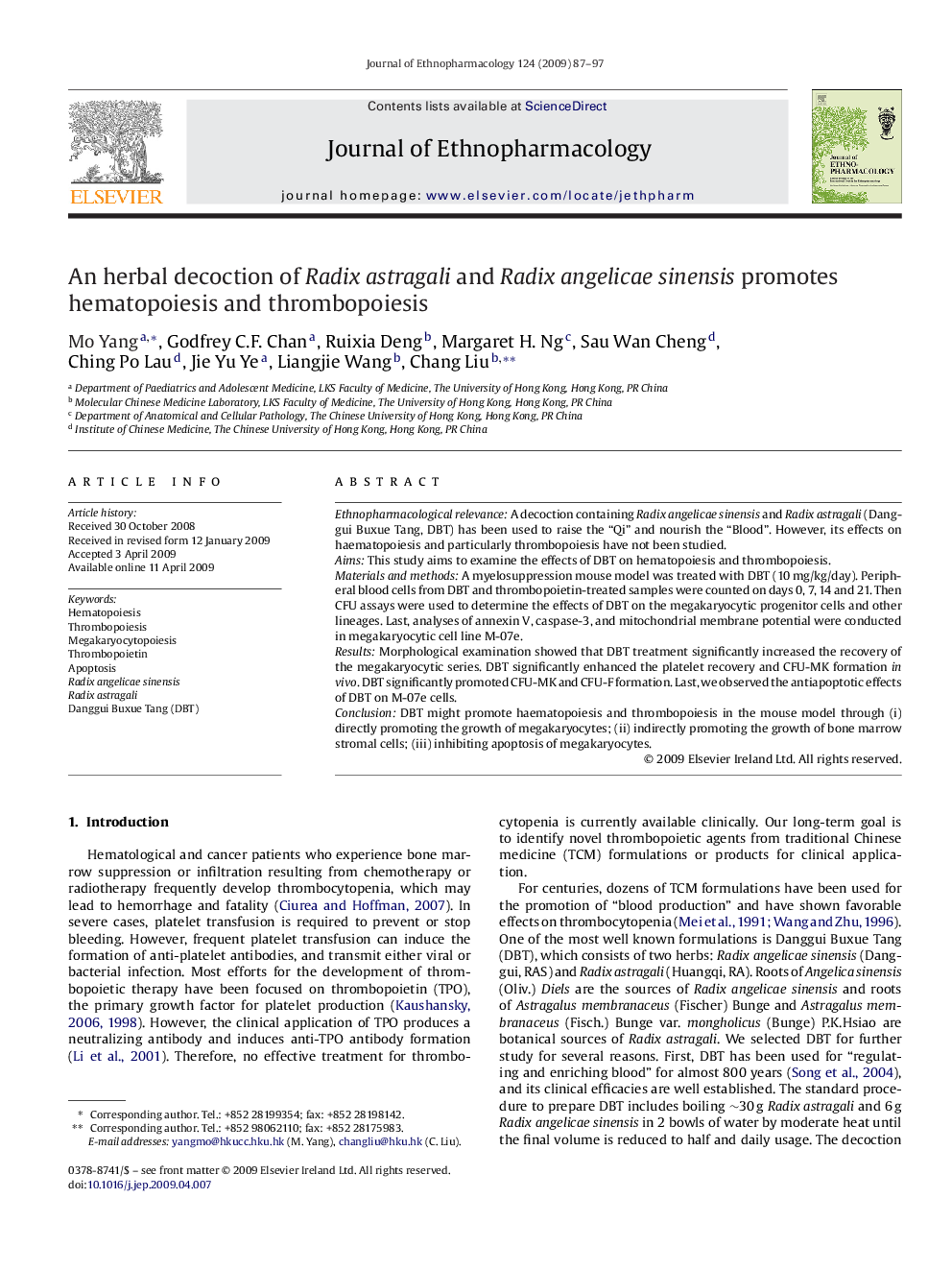 An herbal decoction of Radix astragali and Radix angelicae sinensis promotes hematopoiesis and thrombopoiesis