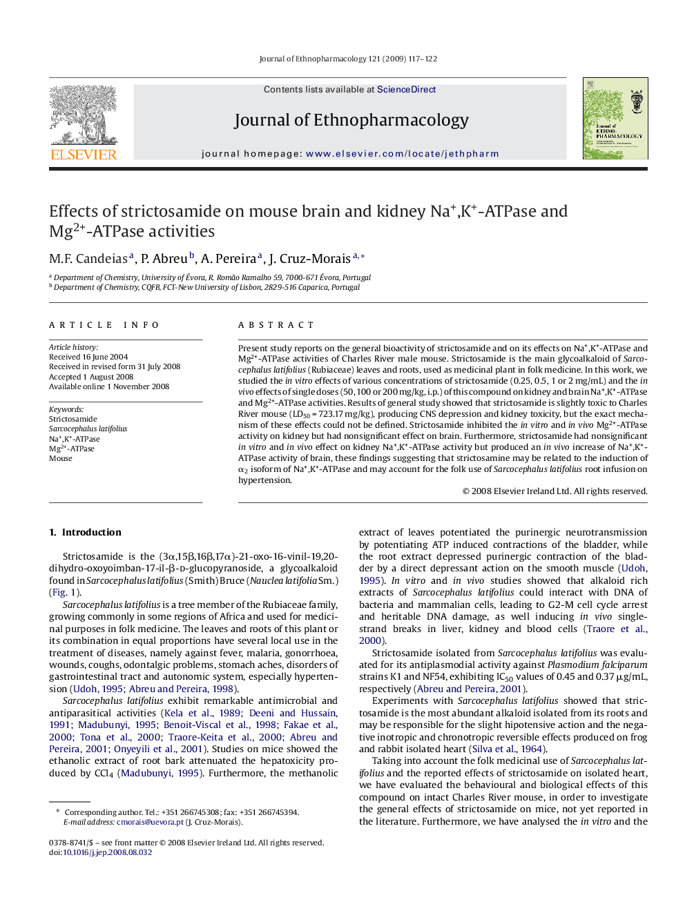 Effects of strictosamide on mouse brain and kidney Na+,K+-ATPase and Mg2+-ATPase activities