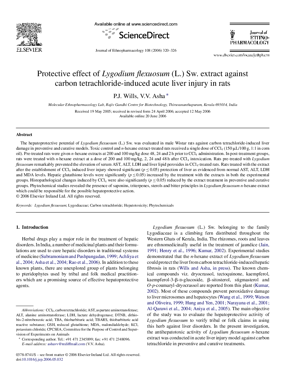 Protective effect of Lygodium flexuosum (L.) Sw. extract against carbon tetrachloride-induced acute liver injury in rats