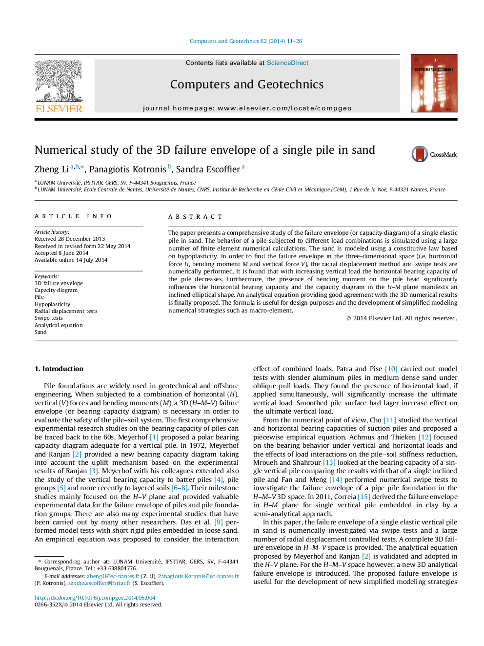 Numerical study of the 3D failure envelope of a single pile in sand