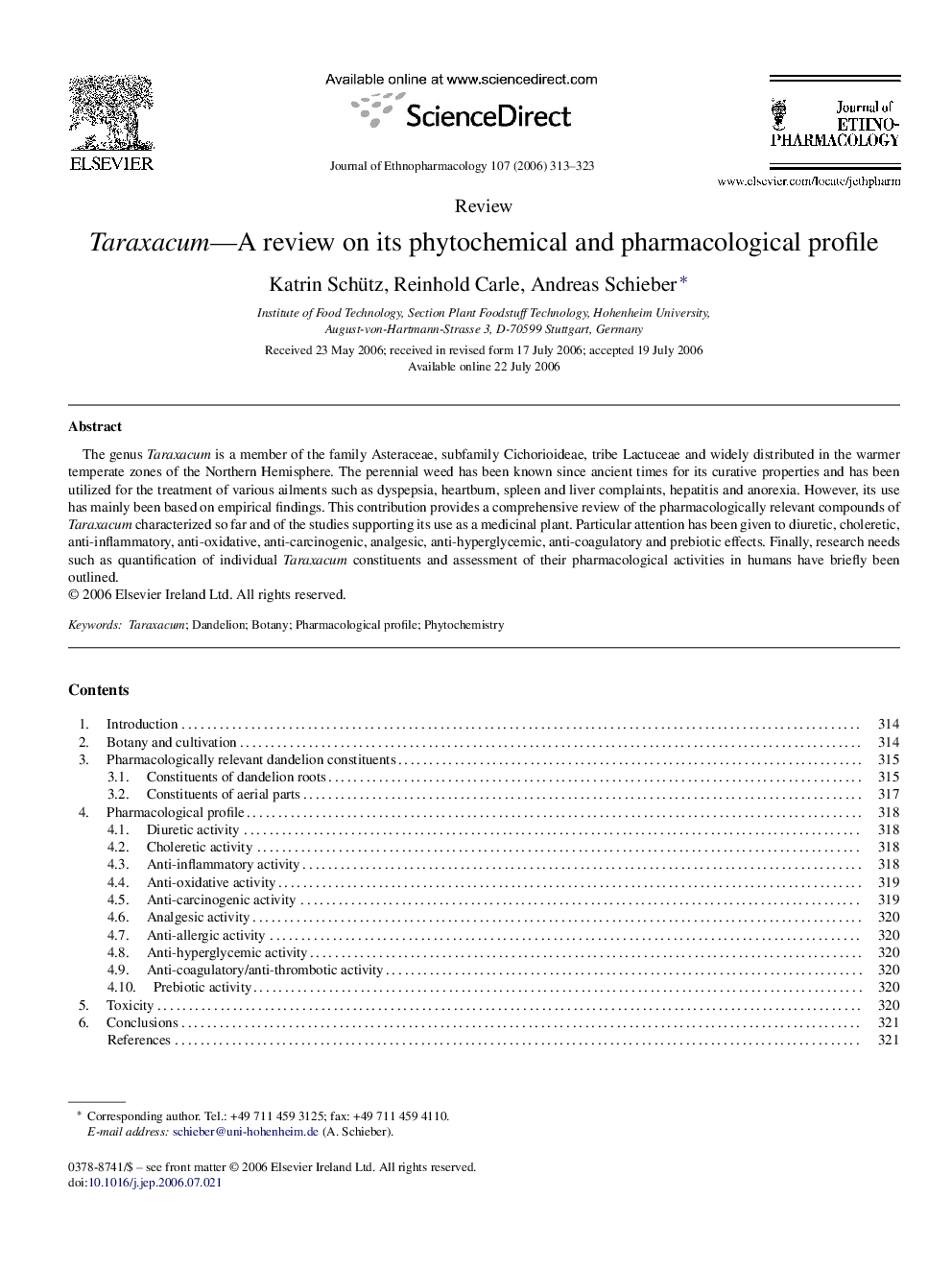 Taraxacum—A review on its phytochemical and pharmacological profile