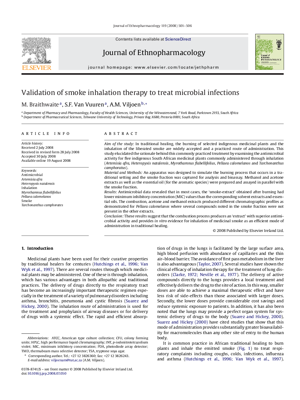 Validation of smoke inhalation therapy to treat microbial infections