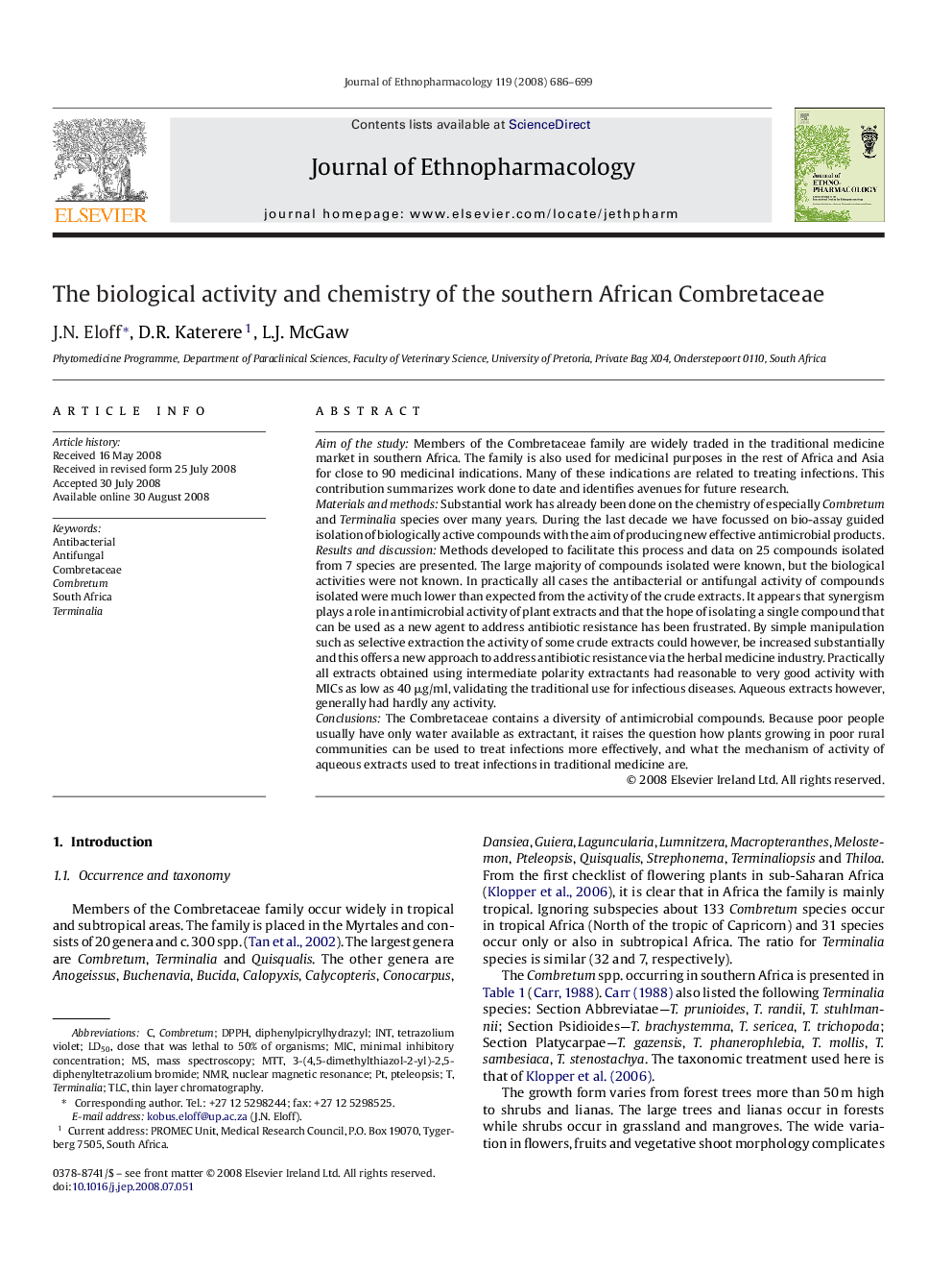 The biological activity and chemistry of the southern African Combretaceae