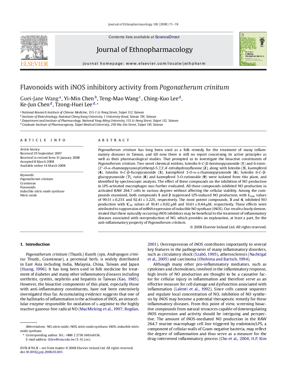 Flavonoids with iNOS inhibitory activity from Pogonatherum crinitum