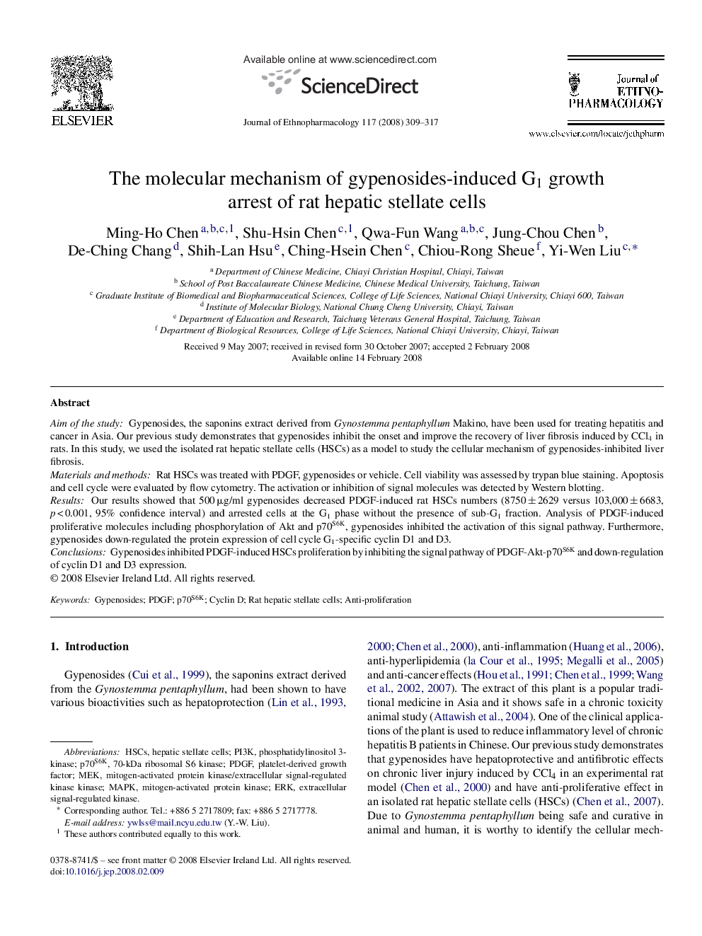 The molecular mechanism of gypenosides-induced G1 growth arrest of rat hepatic stellate cells