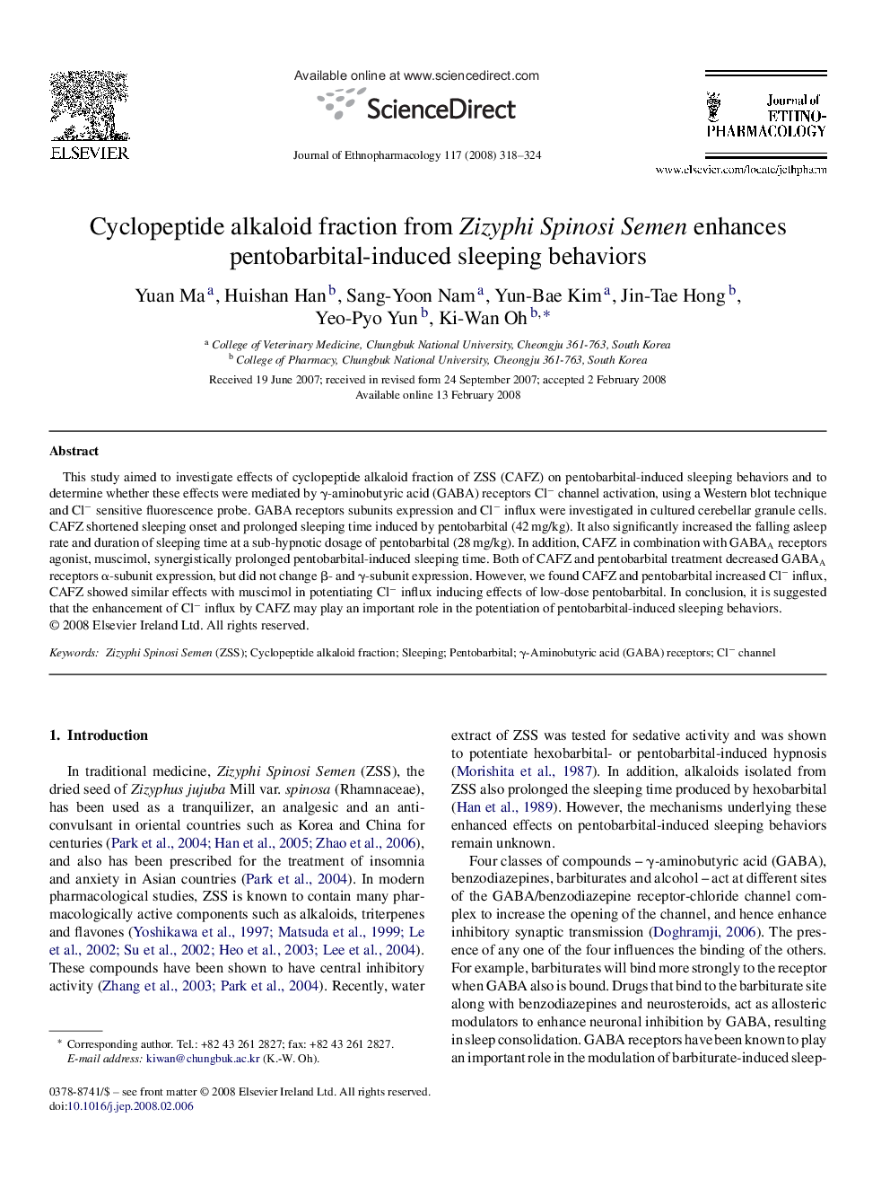 Cyclopeptide alkaloid fraction from Zizyphi Spinosi Semen enhances pentobarbital-induced sleeping behaviors