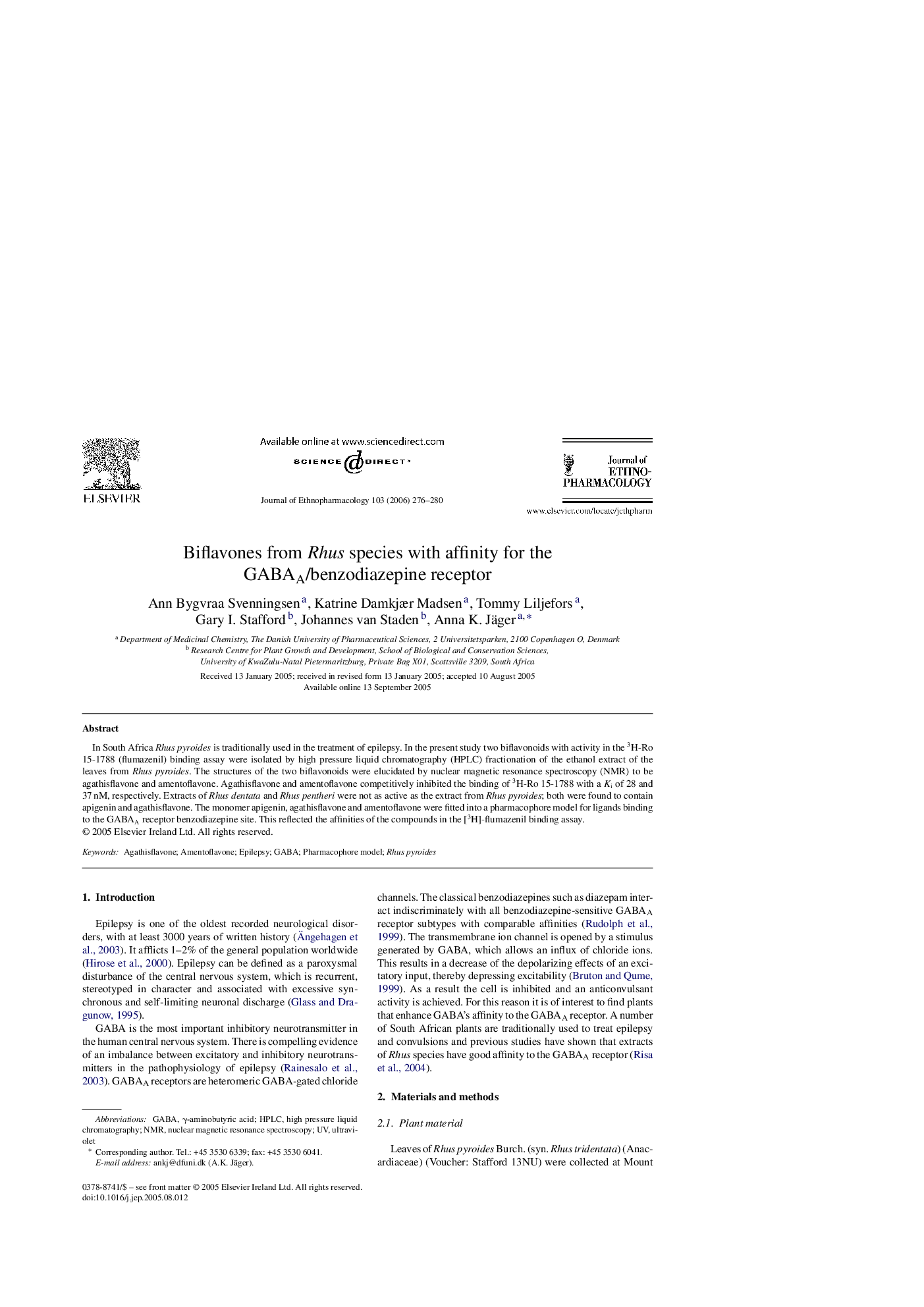 Biflavones from Rhus species with affinity for the GABAA/benzodiazepine receptor