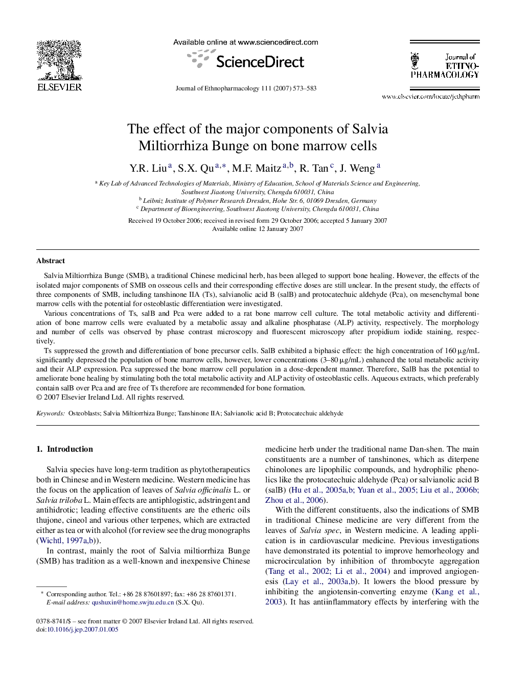 The effect of the major components of Salvia Miltiorrhiza Bunge on bone marrow cells