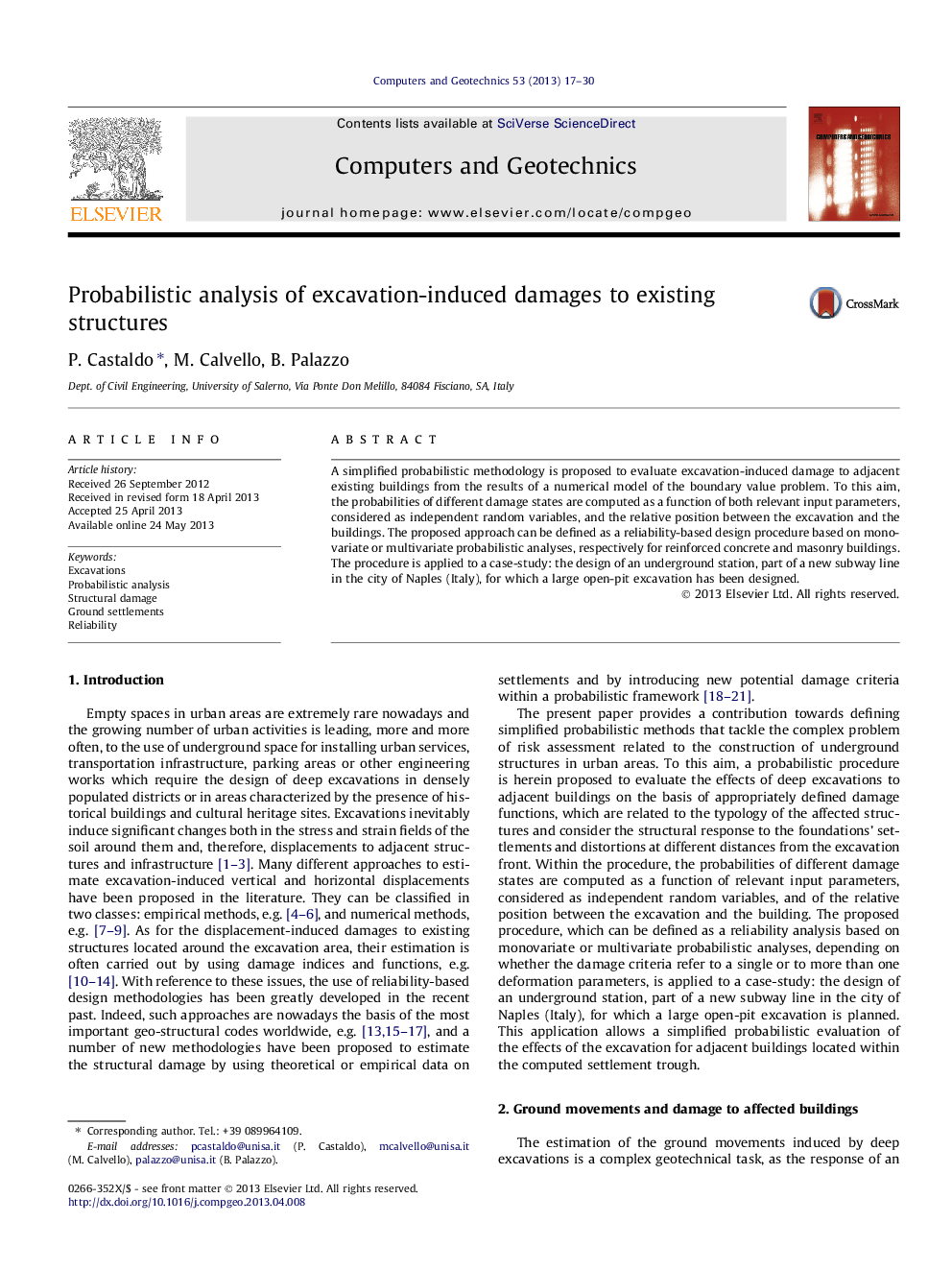 Probabilistic analysis of excavation-induced damages to existing structures