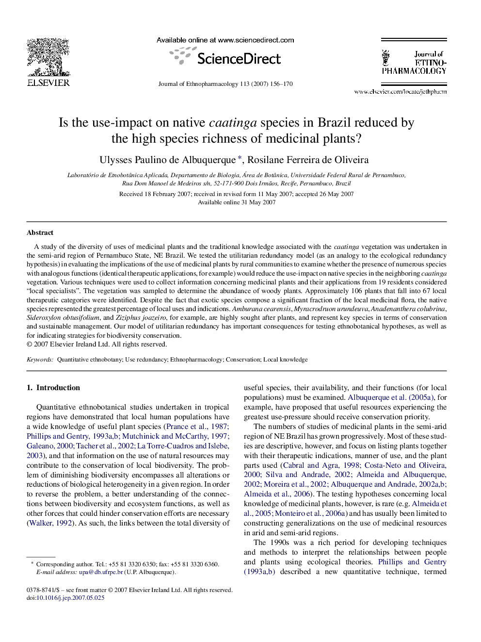 Is the use-impact on native caatinga species in Brazil reduced by the high species richness of medicinal plants?