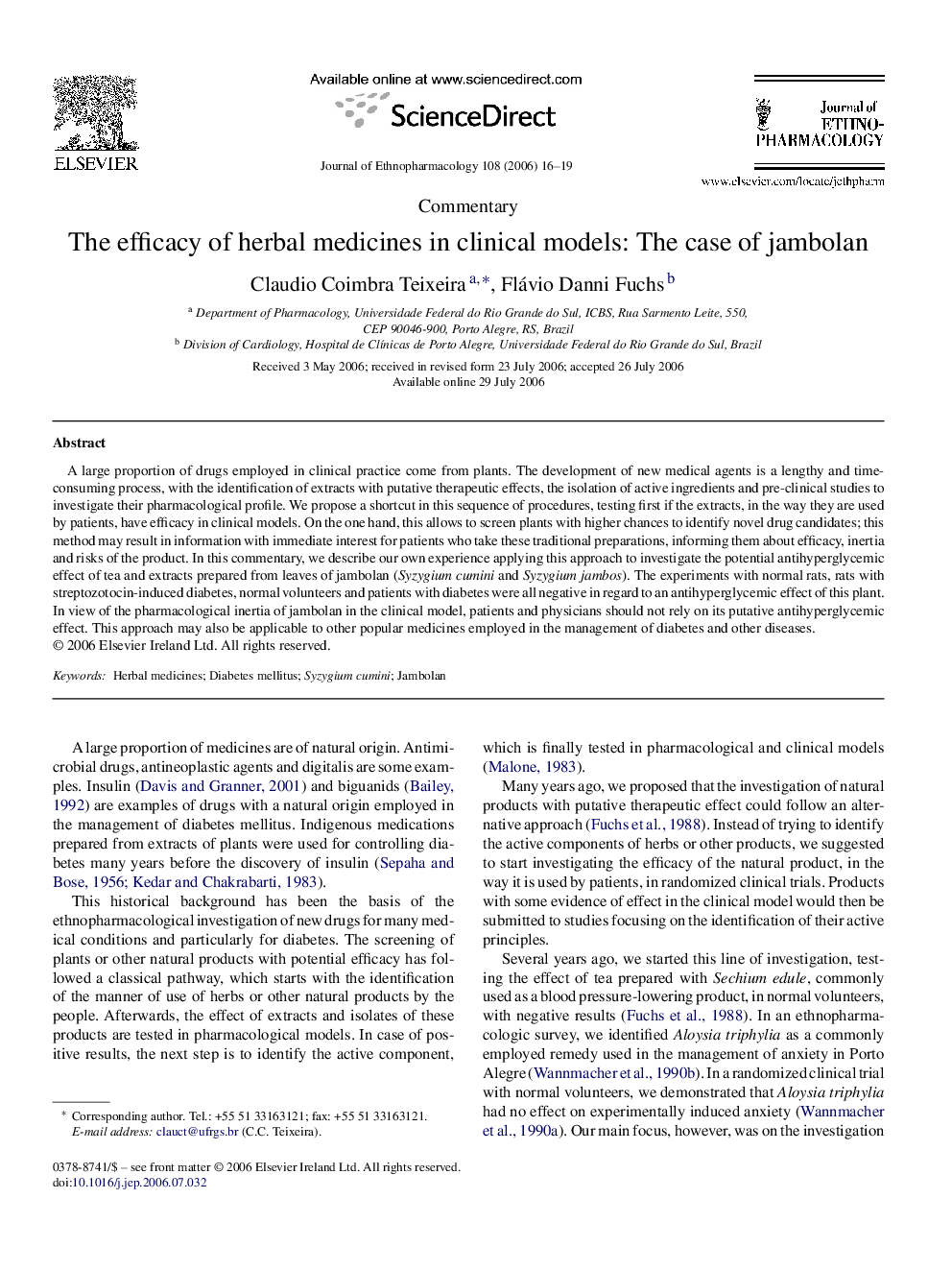 The efficacy of herbal medicines in clinical models: The case of jambolan