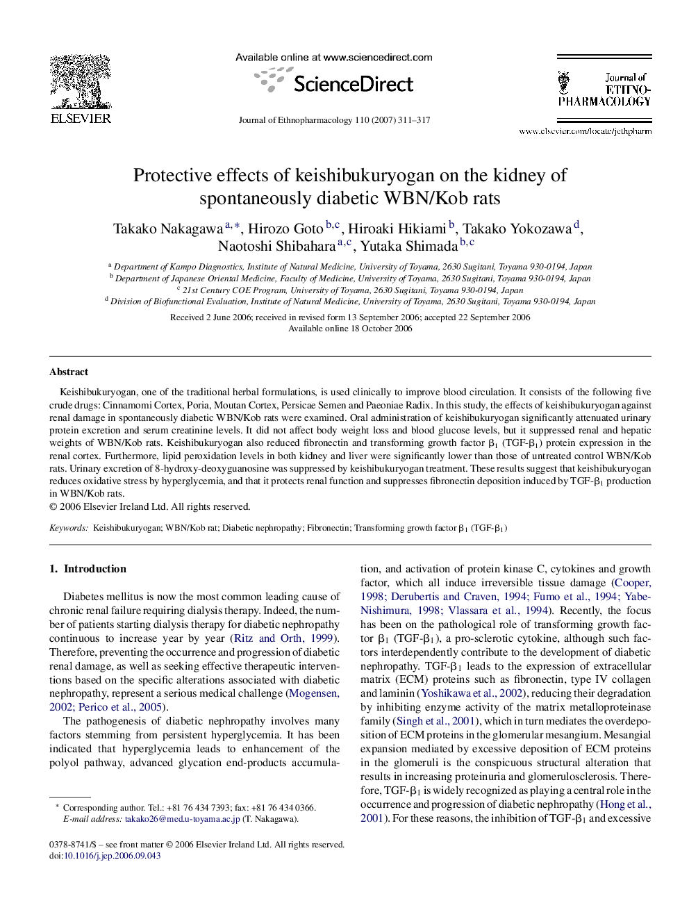 Protective effects of keishibukuryogan on the kidney of spontaneously diabetic WBN/Kob rats