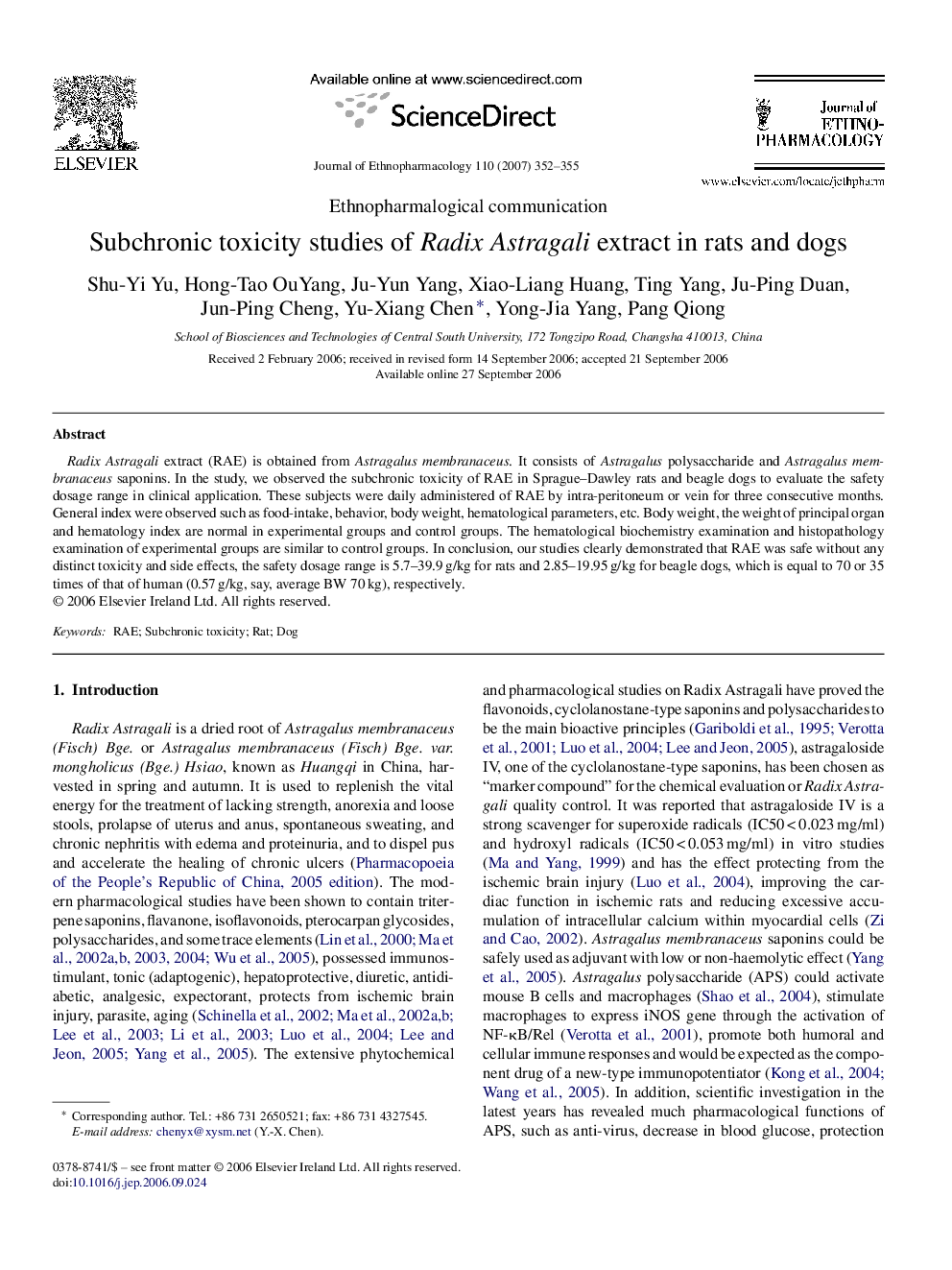 Subchronic toxicity studies of Radix Astragali extract in rats and dogs