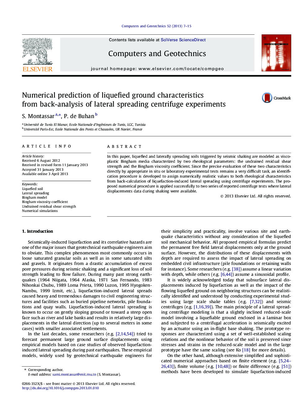 Numerical prediction of liquefied ground characteristics from back-analysis of lateral spreading centrifuge experiments