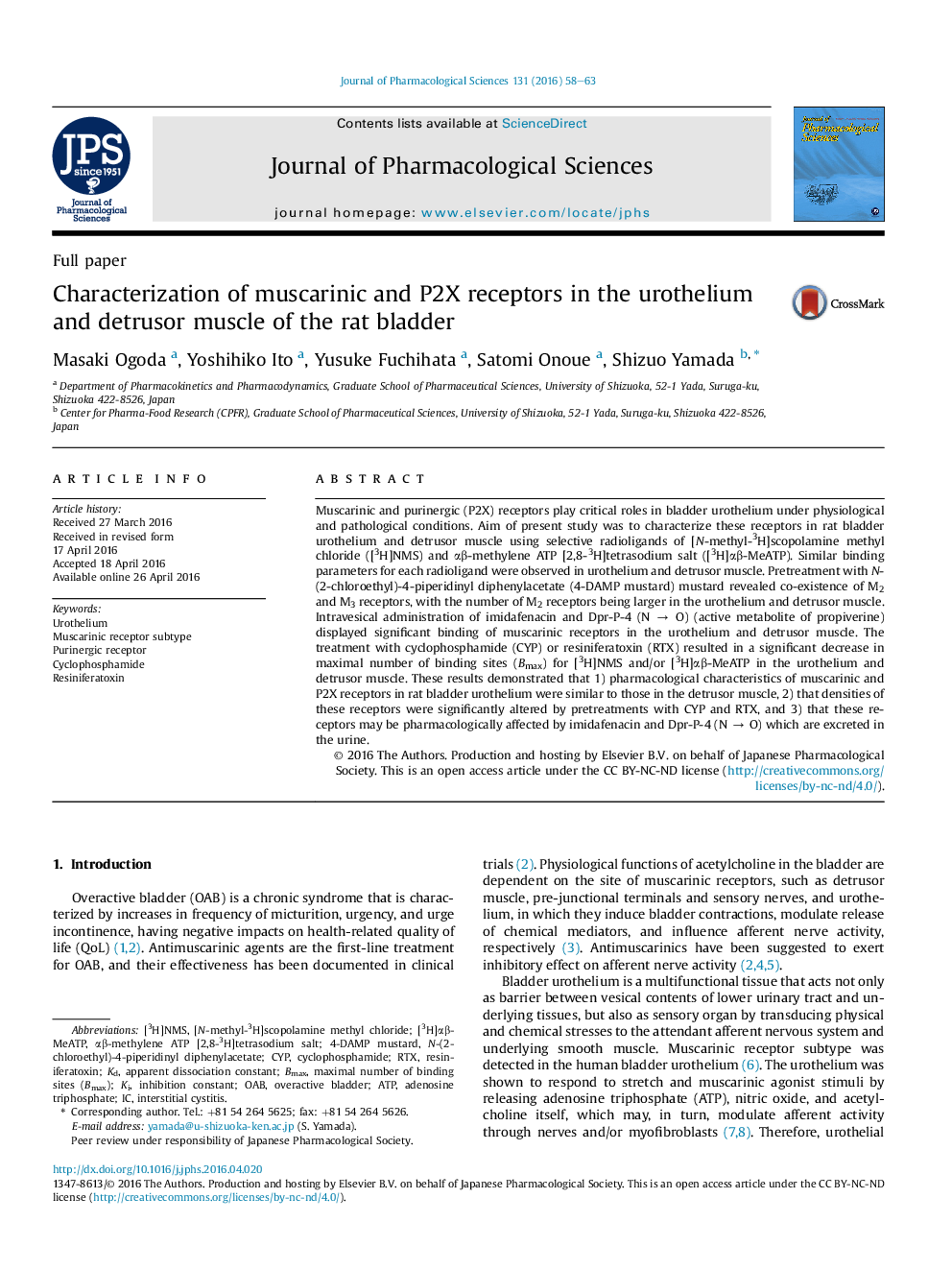 Characterization of muscarinic and P2X receptors in the urothelium and detrusor muscle of the rat bladder 