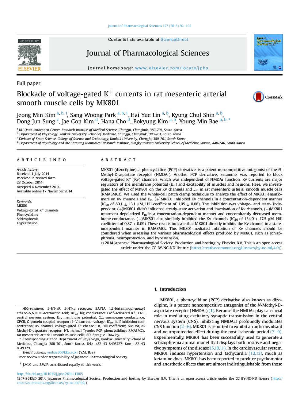 Blockade of voltage-gated K+ currents in rat mesenteric arterial smooth muscle cells by MK801 