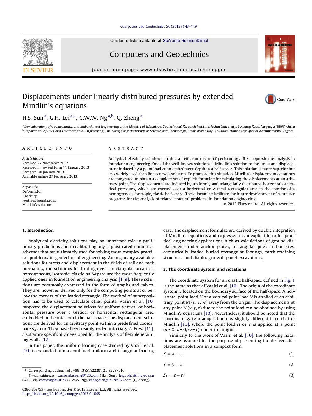 Displacements under linearly distributed pressures by extended Mindlin’s equations