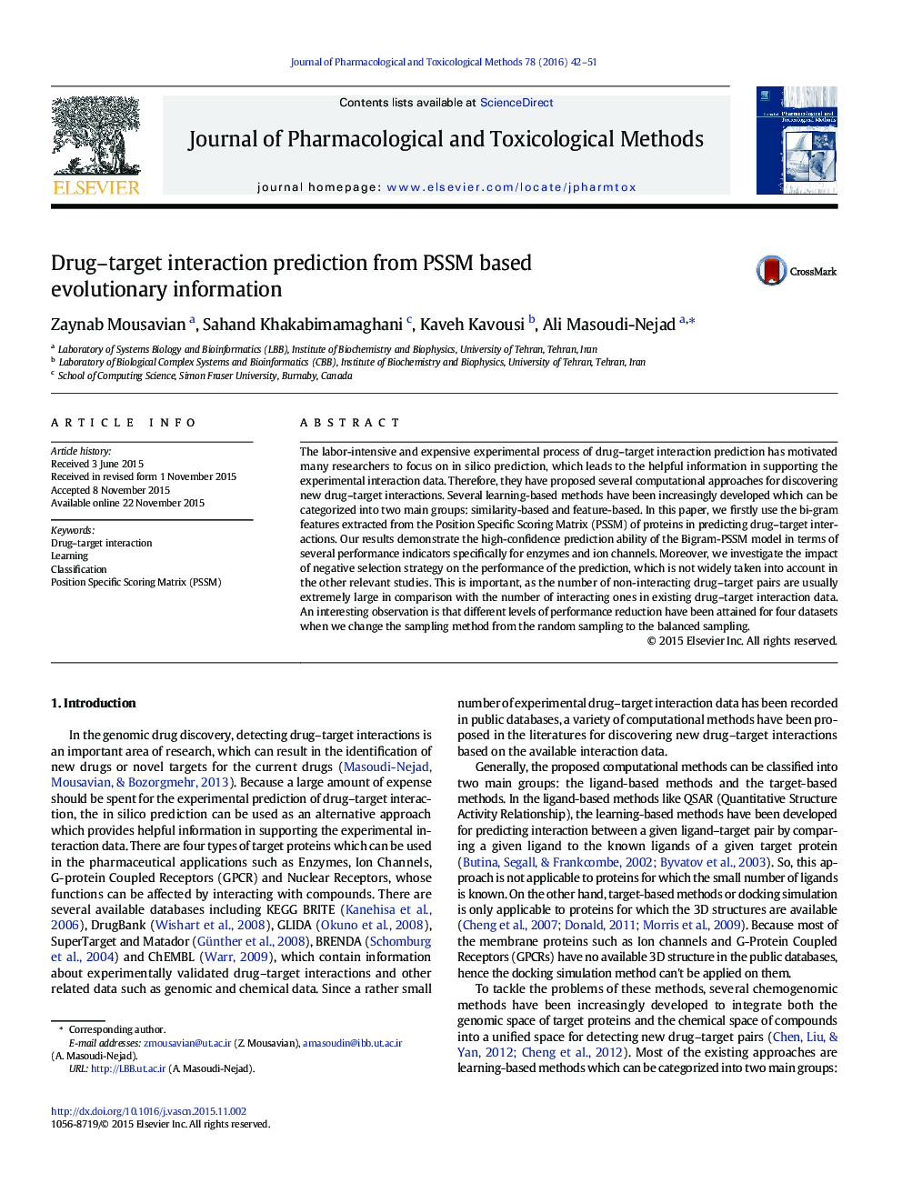 Drug–target interaction prediction from PSSM based evolutionary information
