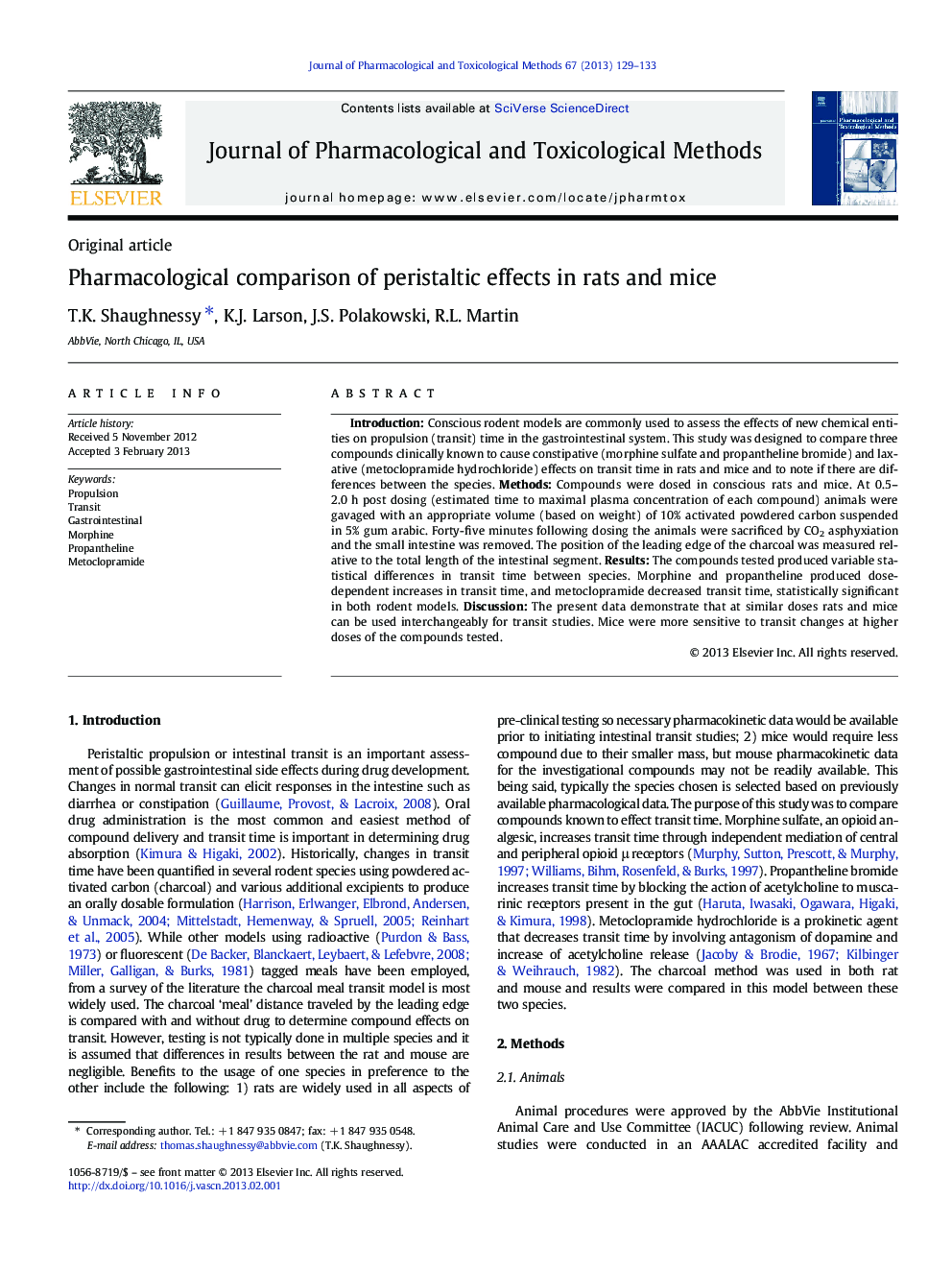 Pharmacological comparison of peristaltic effects in rats and mice