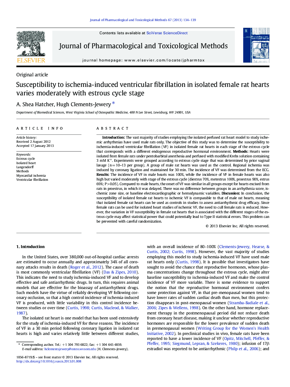 Susceptibility to ischemia-induced ventricular fibrillation in isolated female rat hearts varies moderately with estrous cycle stage