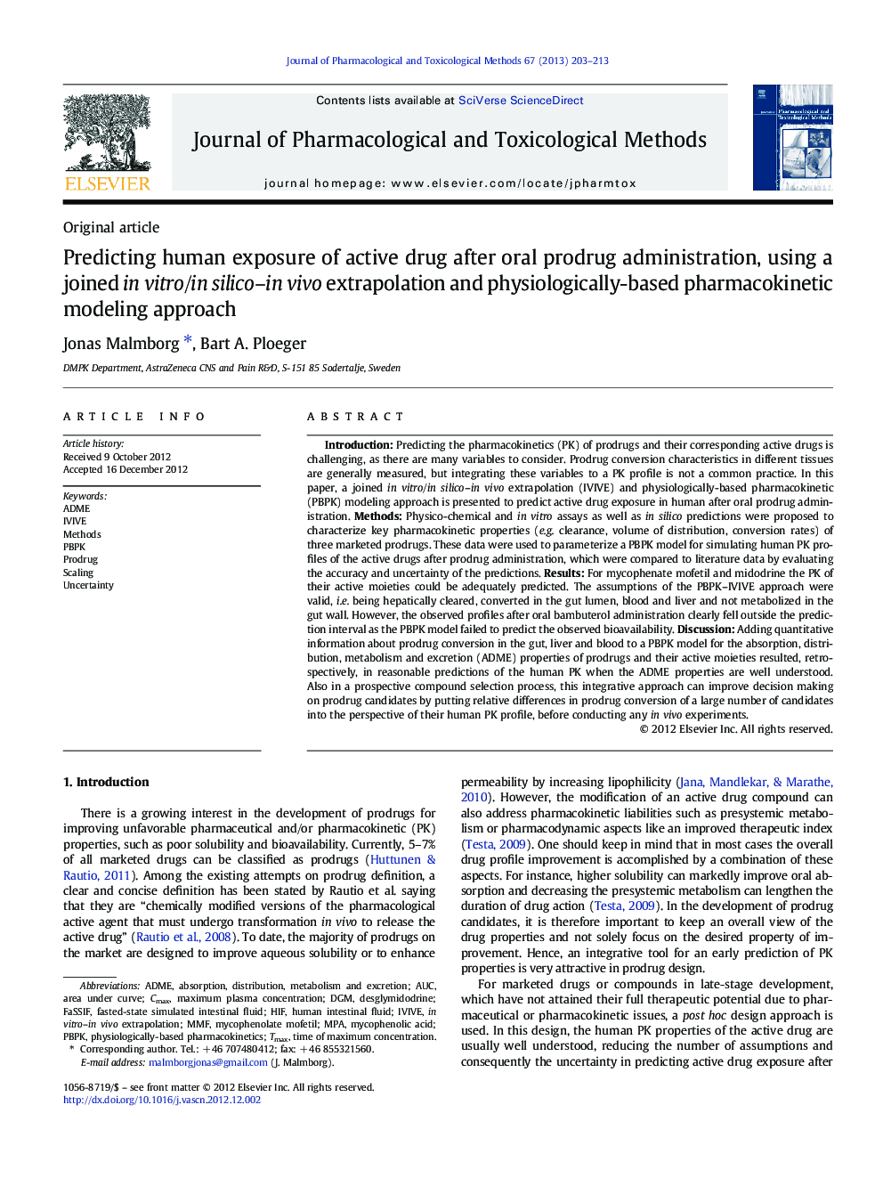 Predicting human exposure of active drug after oral prodrug administration, using a joined in vitro/in silico–in vivo extrapolation and physiologically-based pharmacokinetic modeling approach