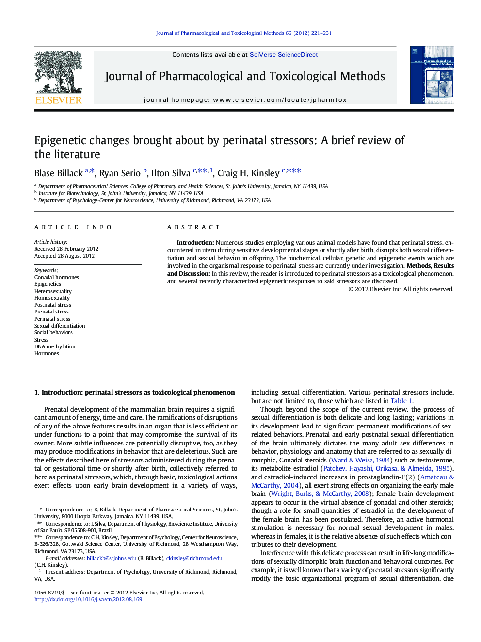 Epigenetic changes brought about by perinatal stressors: A brief review of the literature