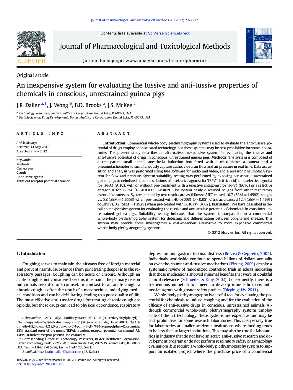 An inexpensive system for evaluating the tussive and anti-tussive properties of chemicals in conscious, unrestrained guinea pigs