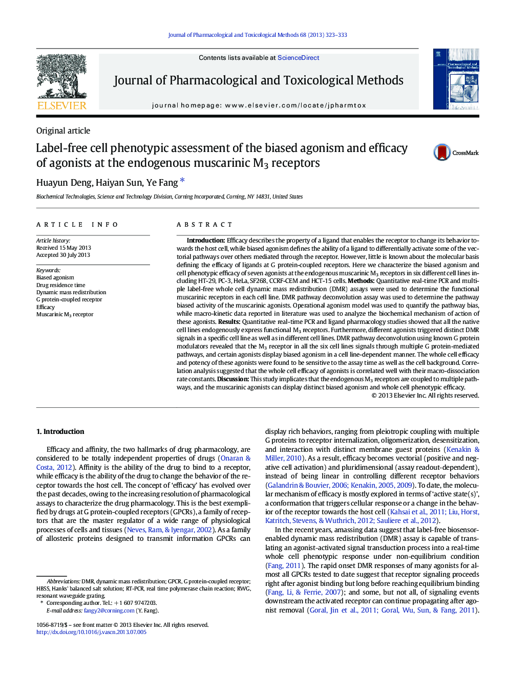 Label-free cell phenotypic assessment of the biased agonism and efficacy of agonists at the endogenous muscarinic M3 receptors