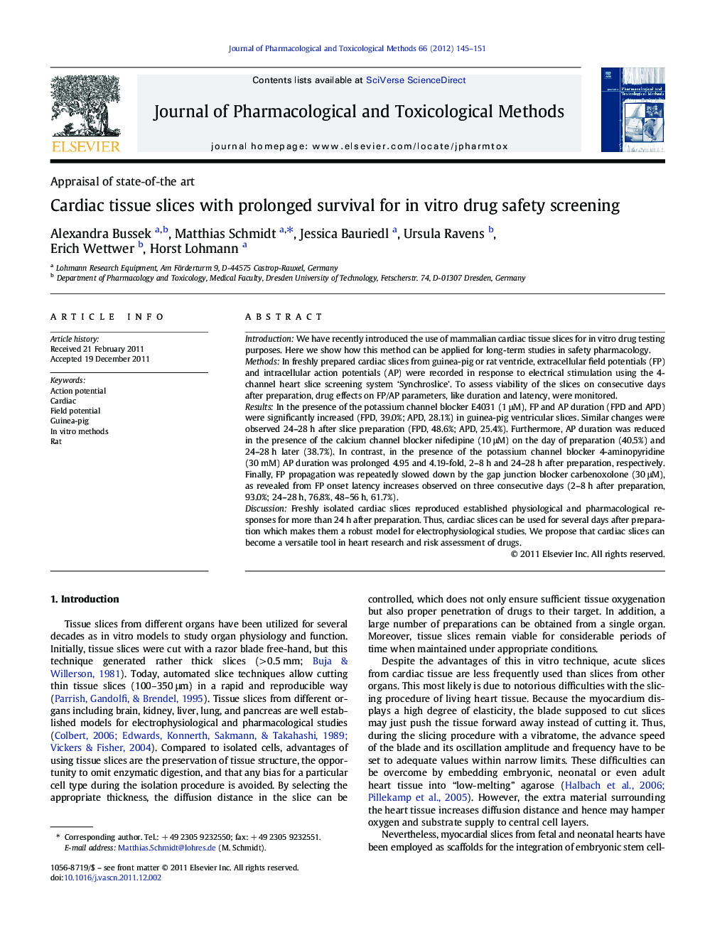 Cardiac tissue slices with prolonged survival for in vitro drug safety screening