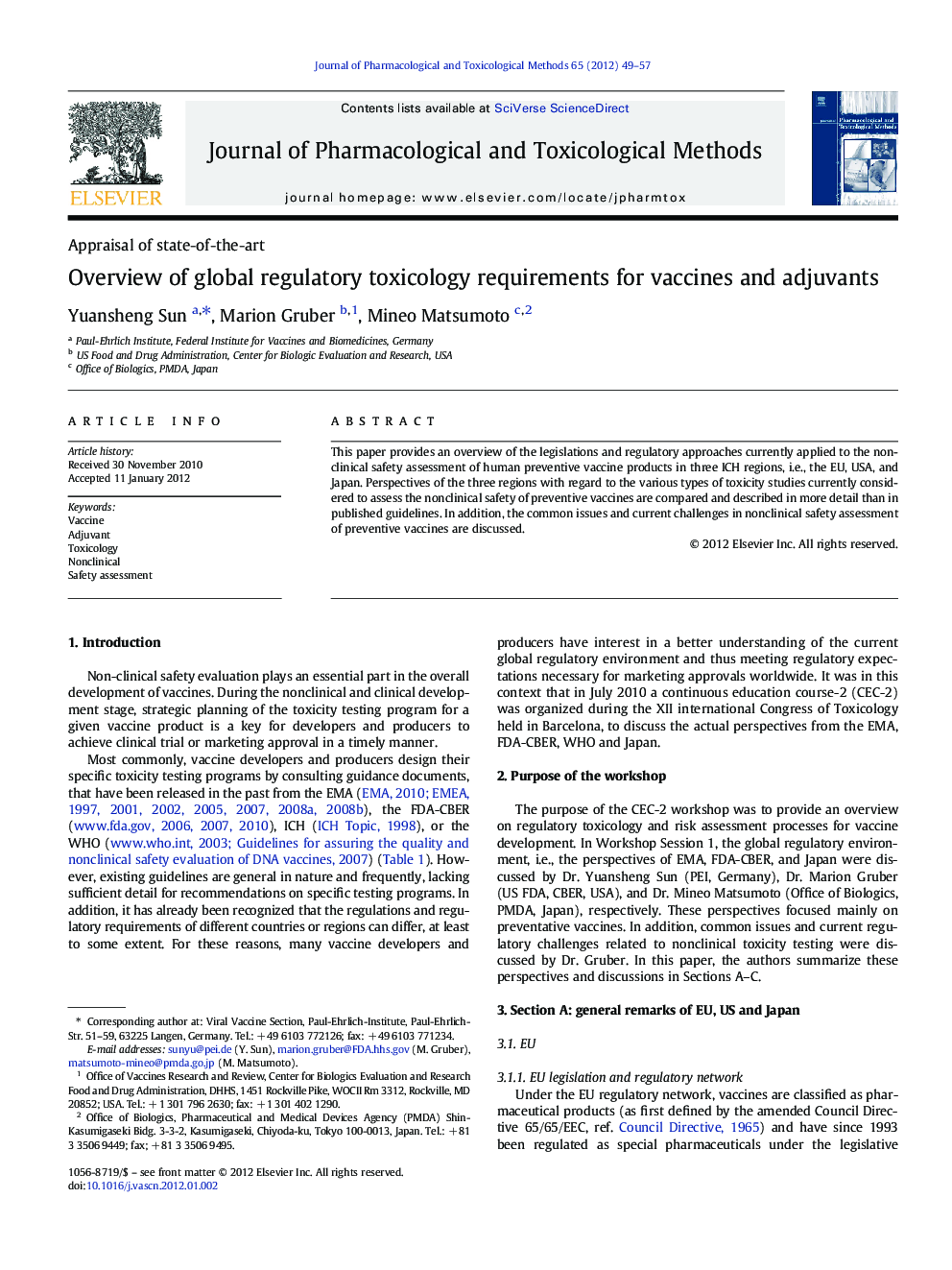 Overview of global regulatory toxicology requirements for vaccines and adjuvants