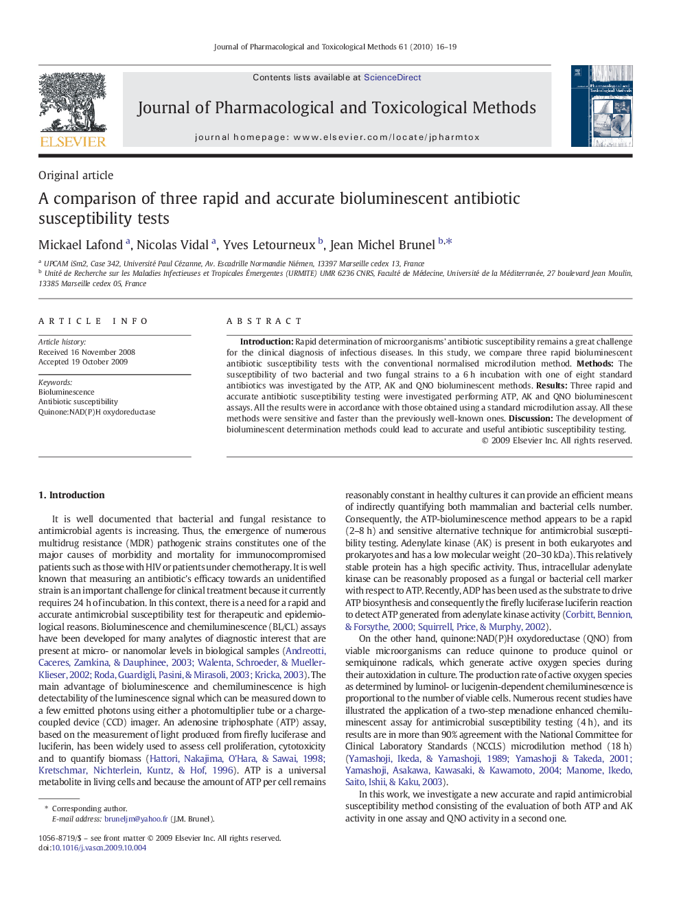 A comparison of three rapid and accurate bioluminescent antibiotic susceptibility tests