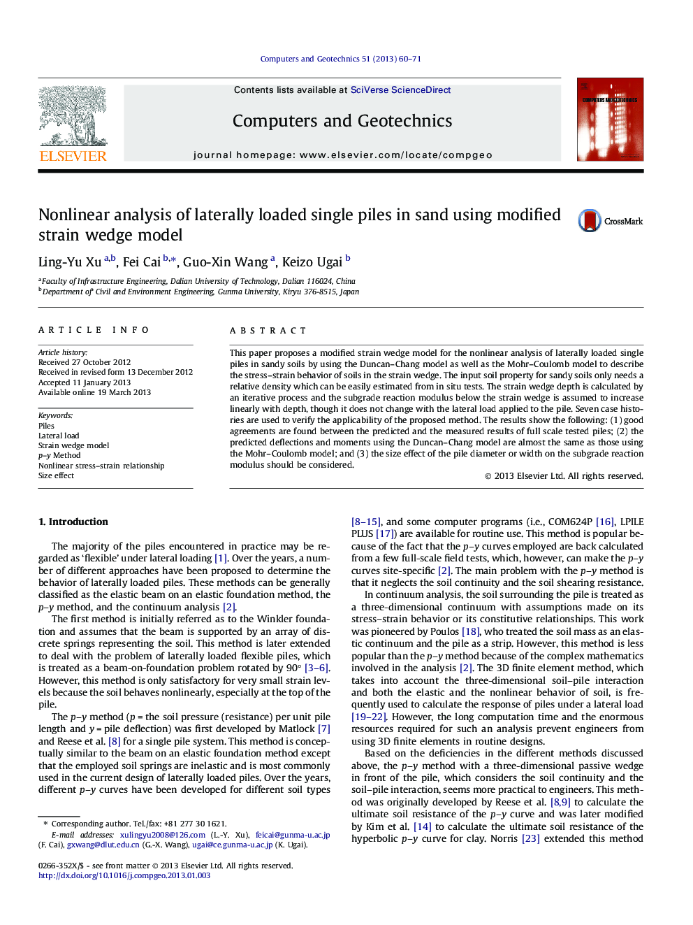 Nonlinear analysis of laterally loaded single piles in sand using modified strain wedge model