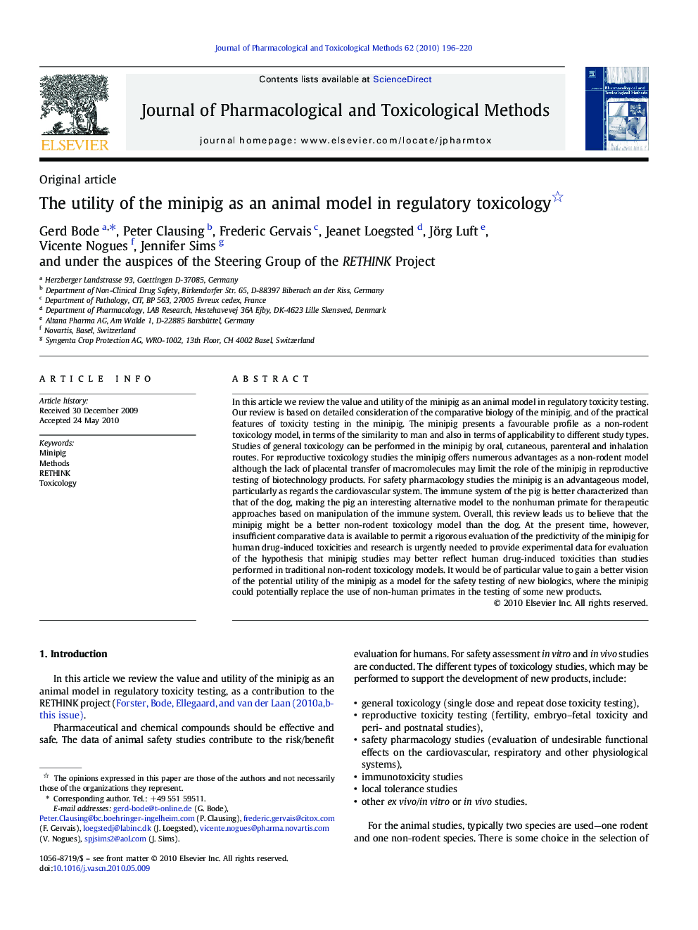 The utility of the minipig as an animal model in regulatory toxicology 