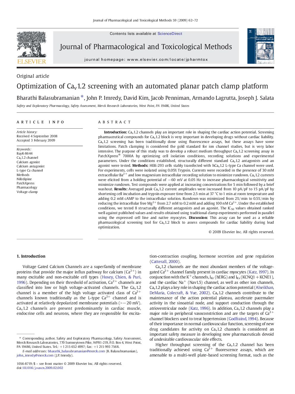 Optimization of Cav1.2 screening with an automated planar patch clamp platform