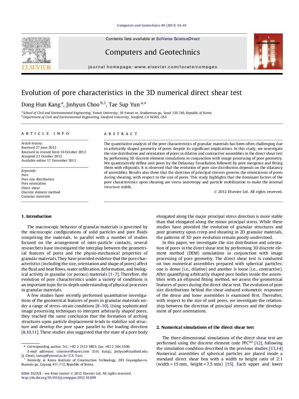 Evolution of pore characteristics in the 3D numerical direct shear test