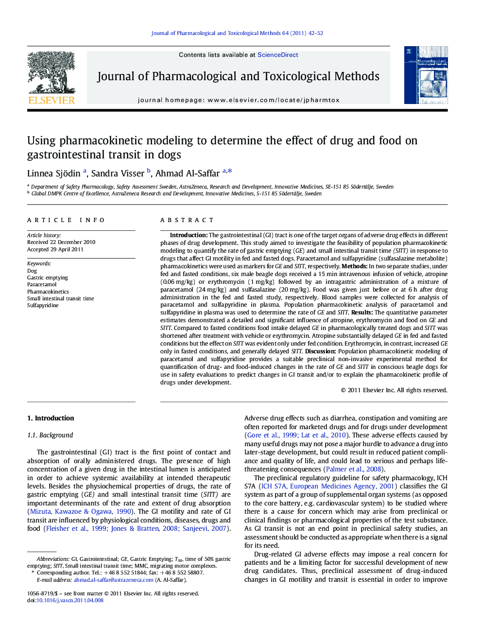 Using pharmacokinetic modeling to determine the effect of drug and food on gastrointestinal transit in dogs