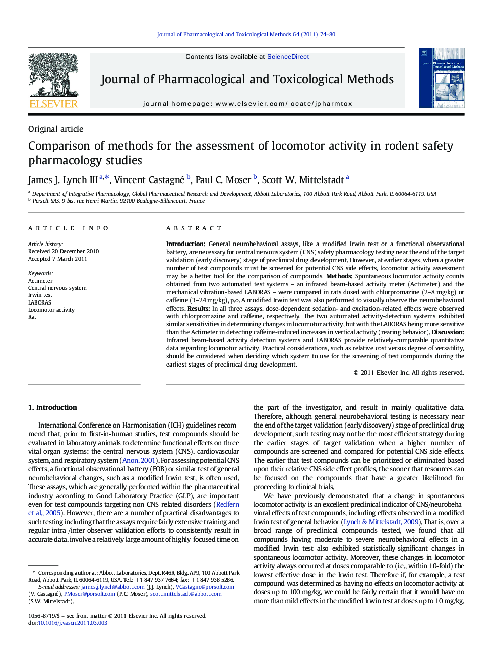 Comparison of methods for the assessment of locomotor activity in rodent safety pharmacology studies