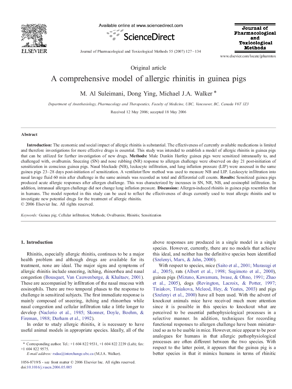 عکس صفحه اول مقاله: A comprehensive model of allergic rhinitis in guinea pigs A comprehensive model of allergic rhinitis in guinea pigs