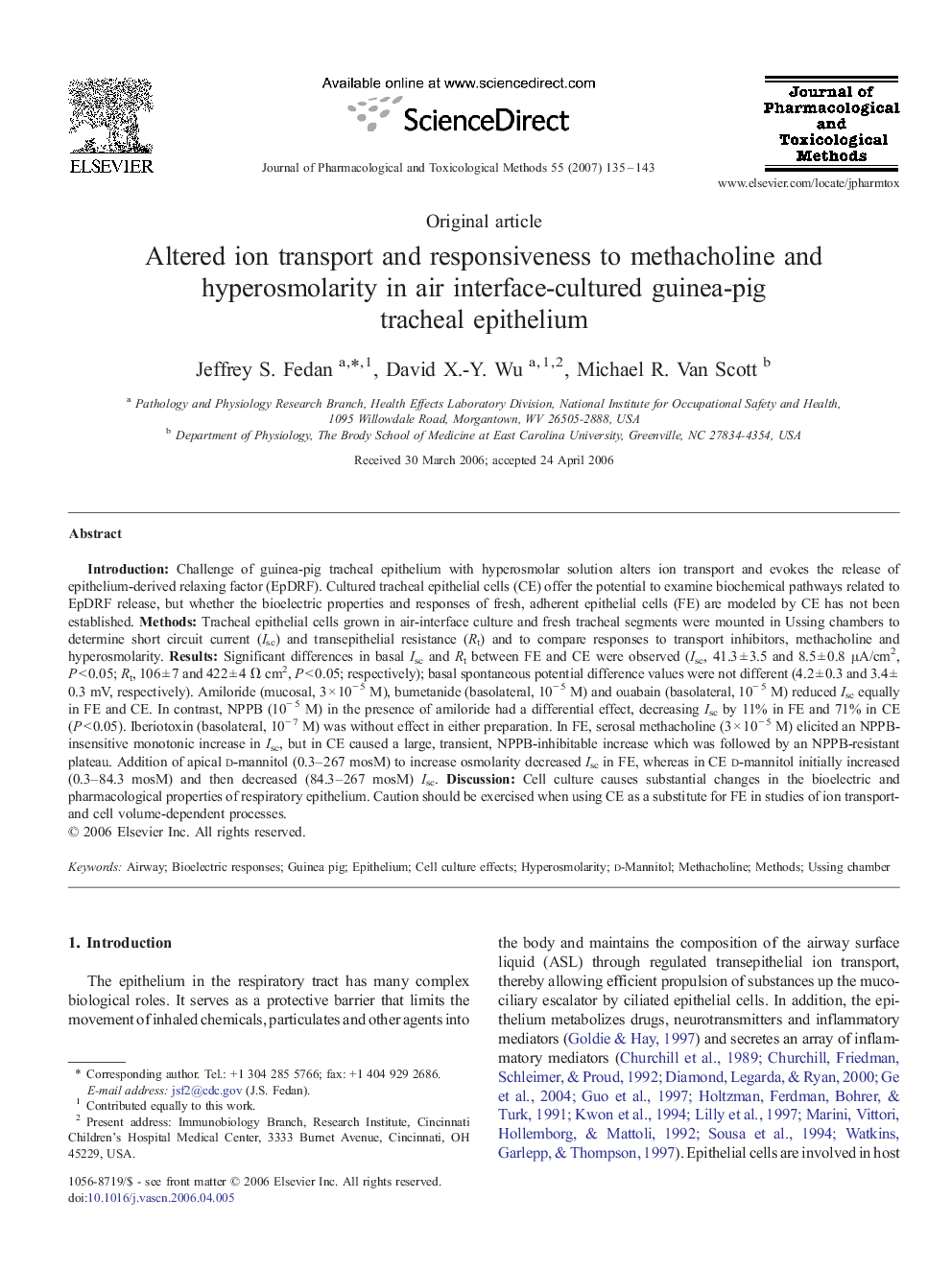 Altered ion transport and responsiveness to methacholine and hyperosmolarity in air interface-cultured guinea-pig tracheal epithelium