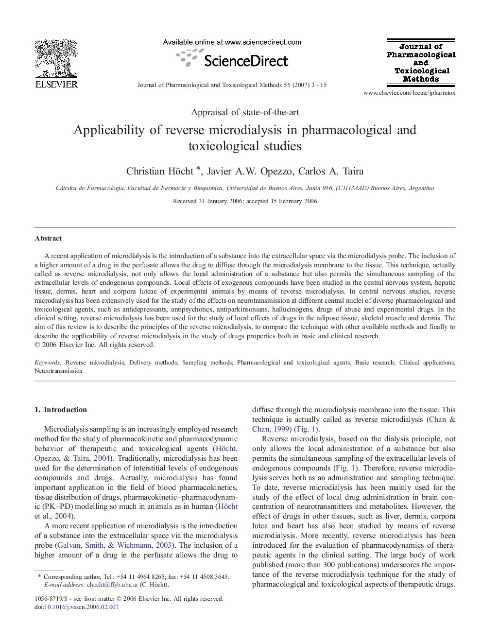 Applicability of reverse microdialysis in pharmacological and toxicological studies